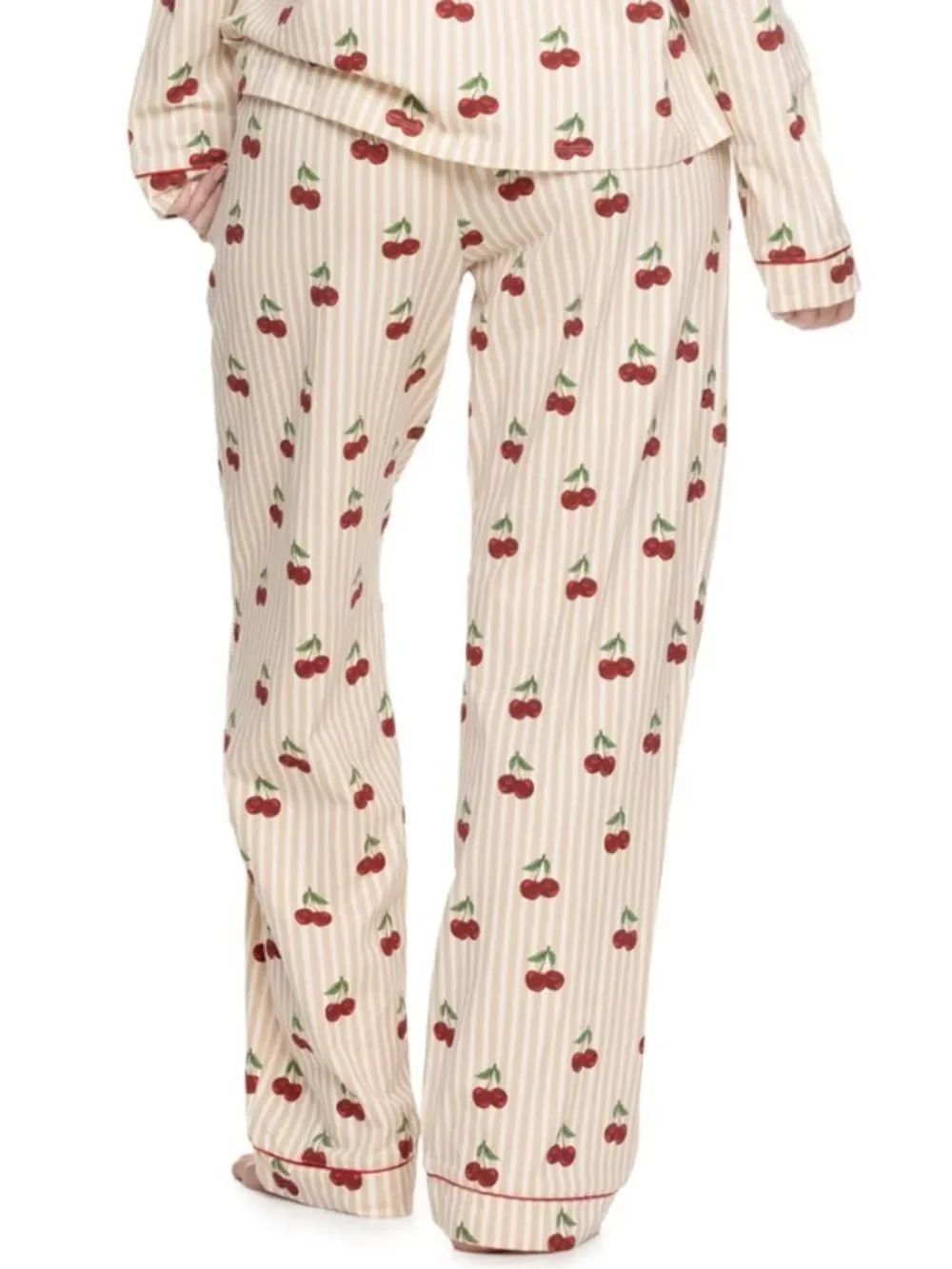 Chelsea Peers Organic Cotton Cherry Print Notch Collar Long Sleeve Pant Pj Set — image 6 of 8